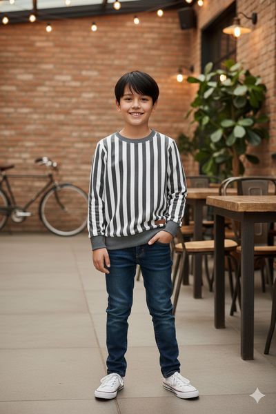 Grey and White Striped Sweatshirt