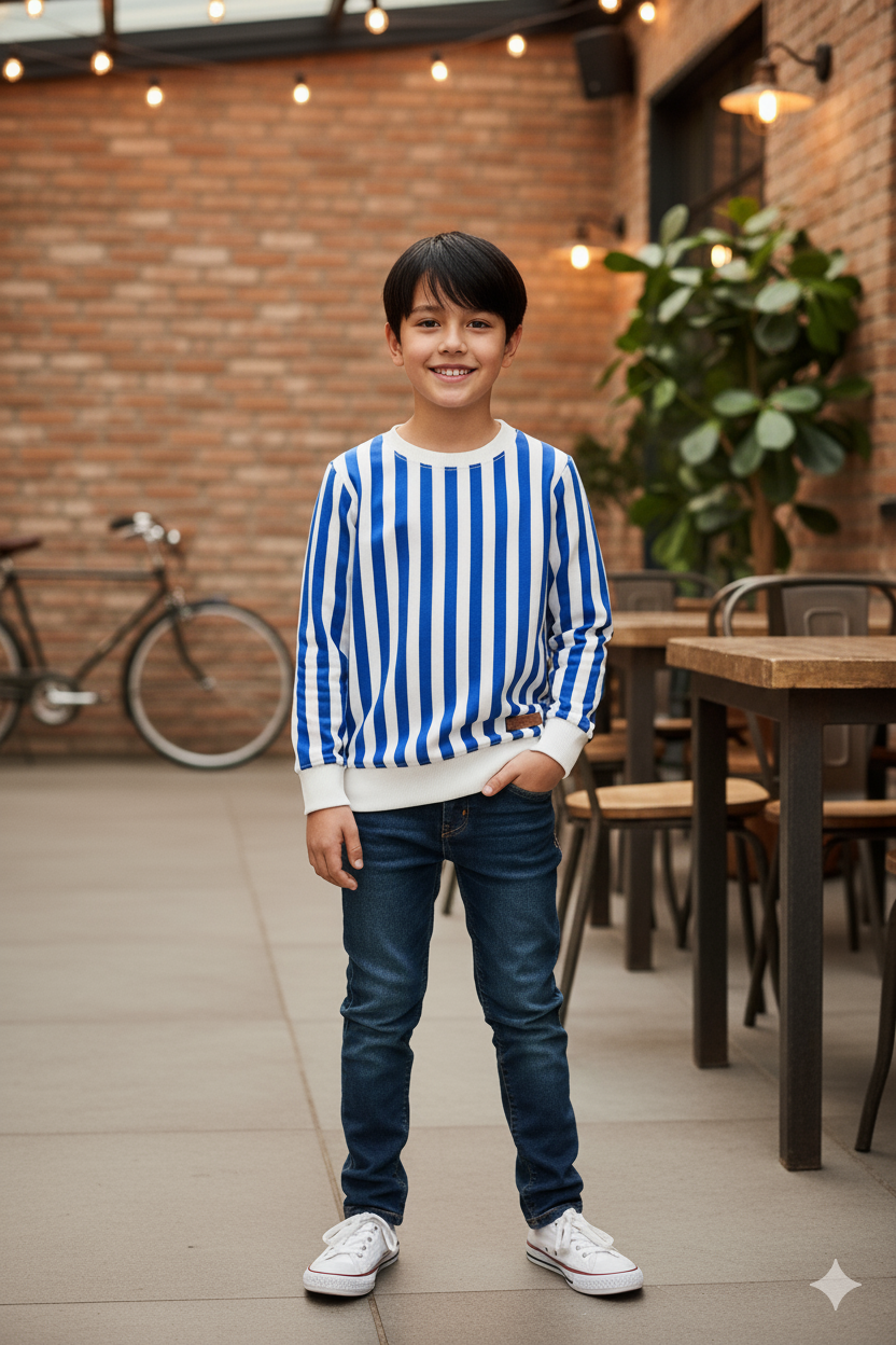 Blue and White Striped Sweatshirt
