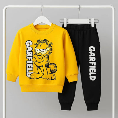Yellow Garfield Fleece Tracksuit For Boys