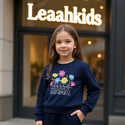 Embrodiry Flower MAMA Winter Tracksuits for Girls