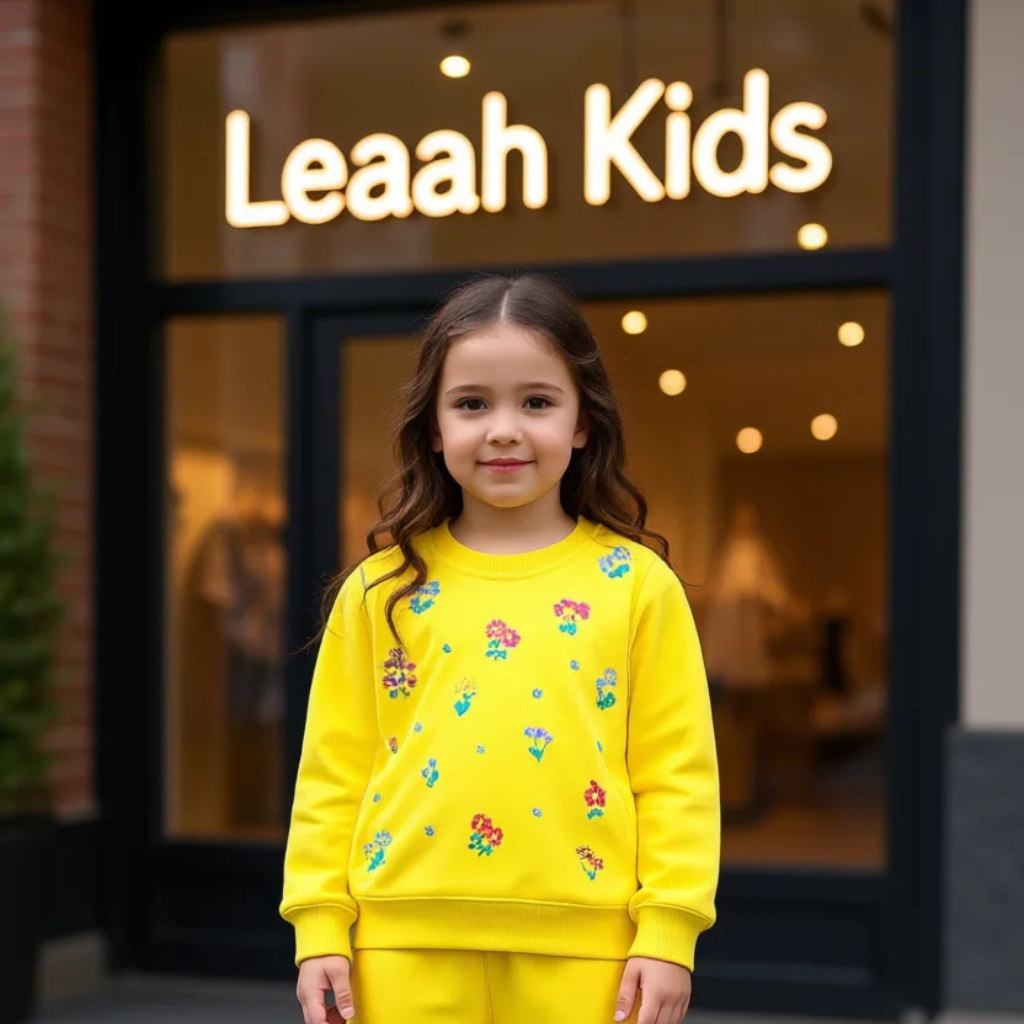 Embrodiry Flowers Yellow Warm Tracksuit for Girls