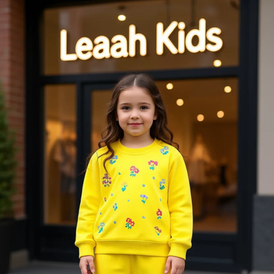 Embrodiry Flowers Yellow Warm Tracksuit for Girls