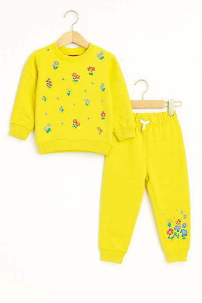 Embrodiry Flowers Yellow Warm Tracksuit for Girls
