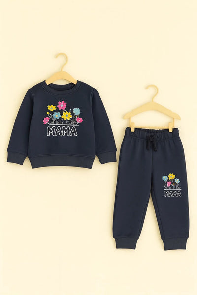 Embrodiry Flower MAMA Winter Tracksuits for Girls
